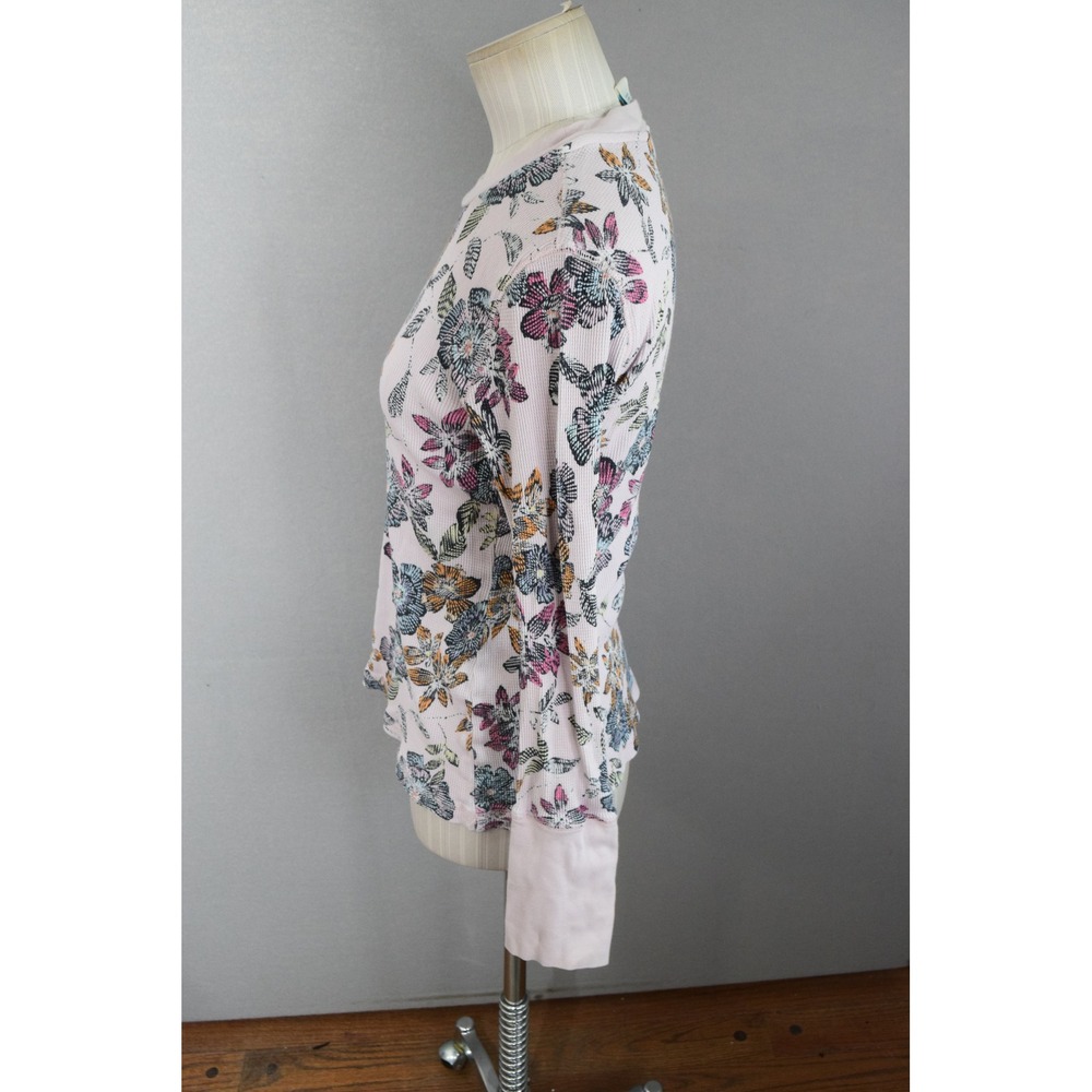 Sundance Floral Waffle Knit Top S Pink Long Sleeve Button Cuff Thermal Womens - Picture 2 of 4